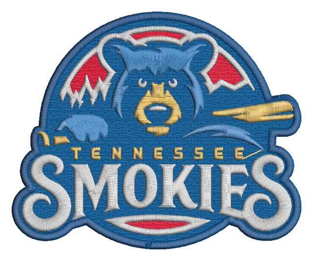 Tennessee Smokies Bear and Bat Badge Embroidery Design embroidery design shown stitched on fabric