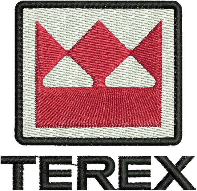 Terex Red Mountain Square Logo Embroidery Design embroidery design shown stitched on fabric