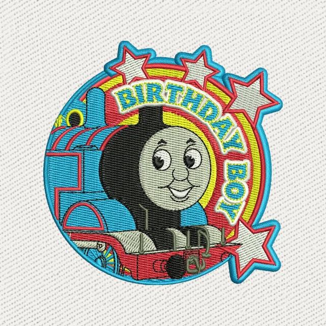 Diseño de bordado Thomas el Tren insignia Birthday Boy