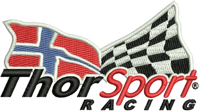 ThorSport Racing Twin Flags Wordmark Embroidery Design embroidery design shown stitched on fabric