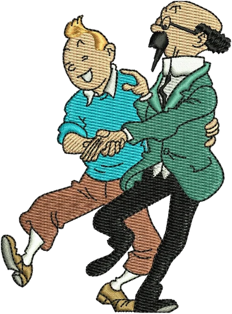 Tintin and Professor Calculus Embroidery Design embroidery design shown stitched on fabric