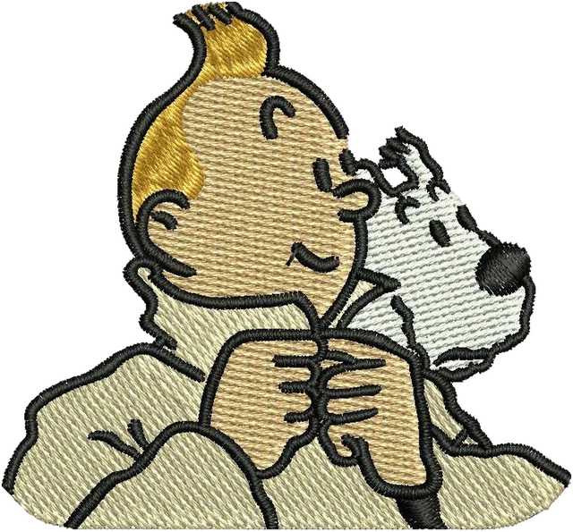 Stickdatei Tintin and Snowy Cartoon 2 Stickdatei auf Stoff gestickt