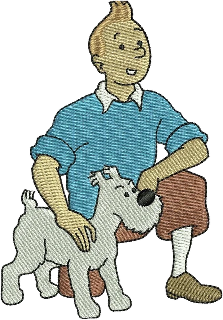 Motif de broderie Tintin et Snowy de dessin animé 4 brodé sur tissu