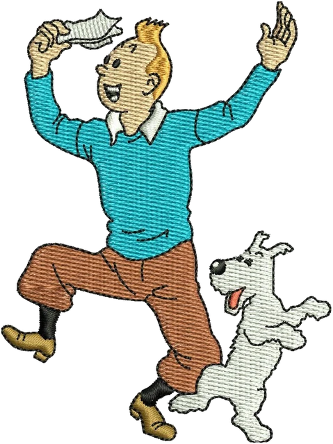 Motif de broderie Tintin et Snowy de dessin animé brodé sur tissu