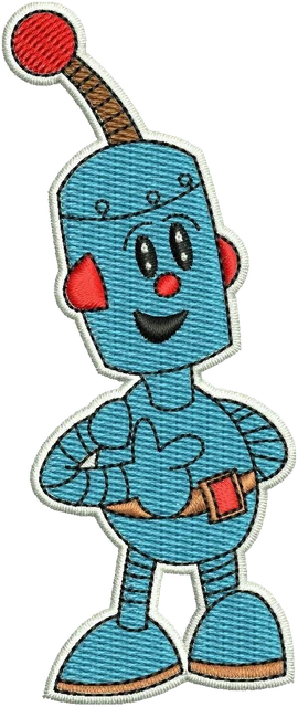 Ricamo Robot blu con antenna Tiny Little Robots su tessuto