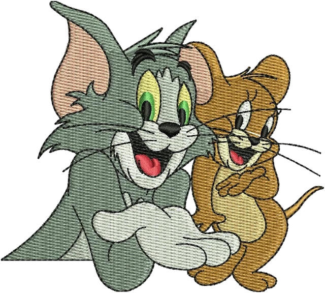 Diseño de bordado Diseño de bordado Tom y Jerry juntos sonriendo sobre tela
