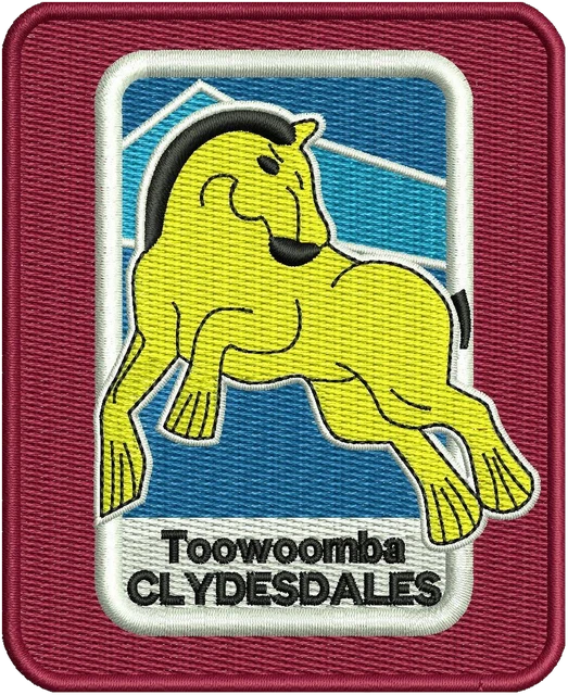 Stickdatei Toowoomba Clydesdales gelbes Pferdeabzeichen Stickdatei auf Stoff gestickt