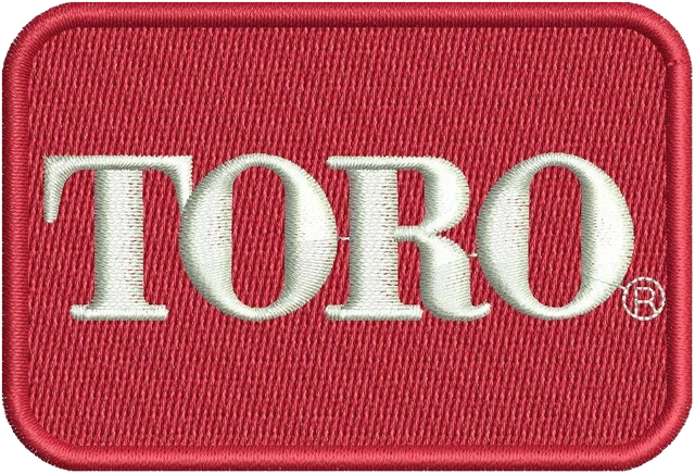 Toro Tractors Logo Embroidery Design embroidery design shown stitched on fabric