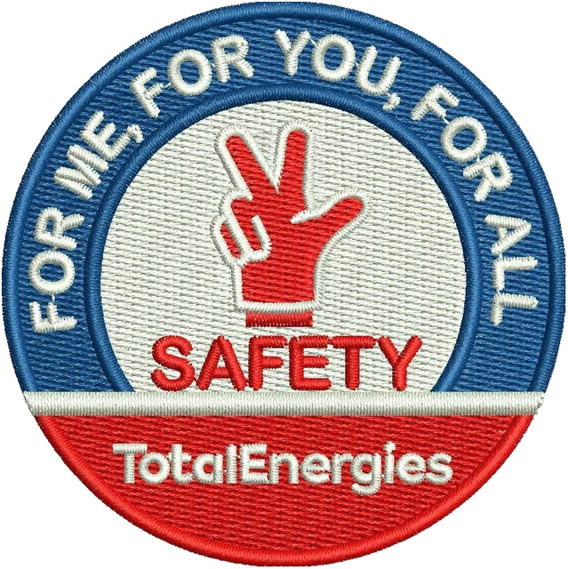 Diseño de bordado Diseño de bordado del parche circular de seguridad TotalEnergies sobre tela