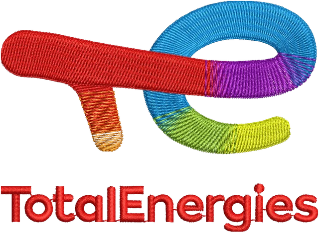 Total Energies Logo Embroidery Design embroidery design shown stitched on fabric