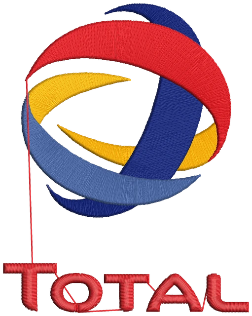 Stickdatei Total Logo Stickdatei auf Stoff gestickt
