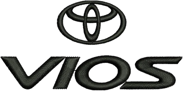 Toyota Vios Emblem and Wordmark Embroidery Design embroidery design shown stitched on fabric
