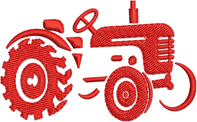 Stickdatei Rote Oldtimer-Traktor-Silhouette auf Stoff gestickt