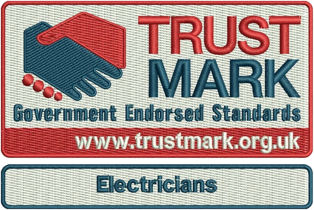 Stickdatei TrustMark Electricians Prüfzeichen Stickdatei auf Stoff gestickt
