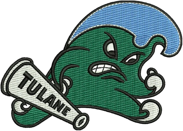 Tulane Green Wave Football Team Logo Embroidery Design embroidery design shown stitched on fabric