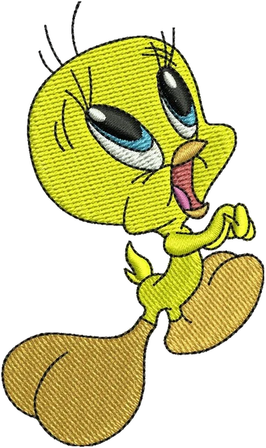 Tweety Bird Looney Tunes Singing Pose embroidery design shown stitched on fabric