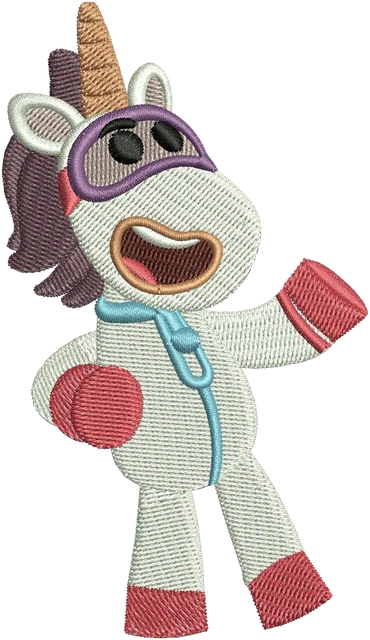 Ubercorn Go Jetters White Flight Suit Embroidery Design embroidery design shown stitched on fabric