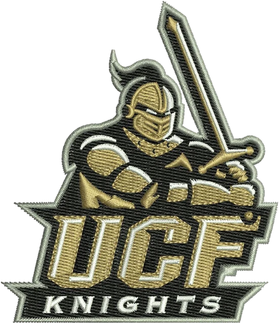 UCF Knights sword mascot logo 3 embroidery design shown stitched on fabric
