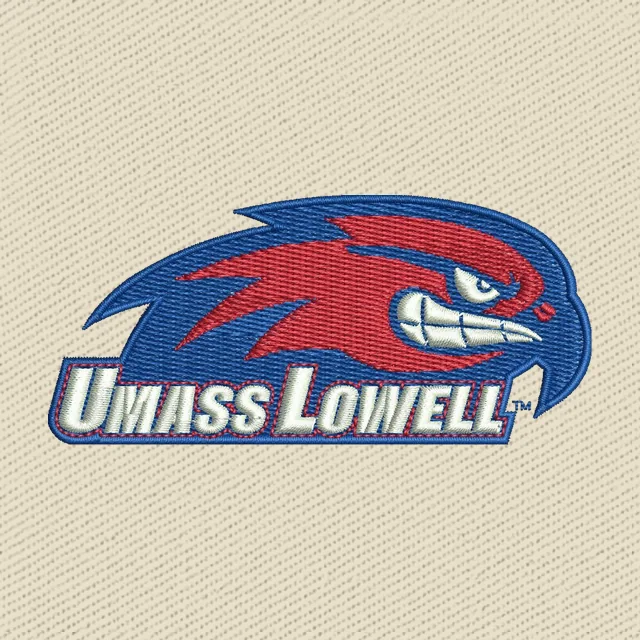 UMass Lowell River Hawks Kopf und Schriftzug Stickdatei