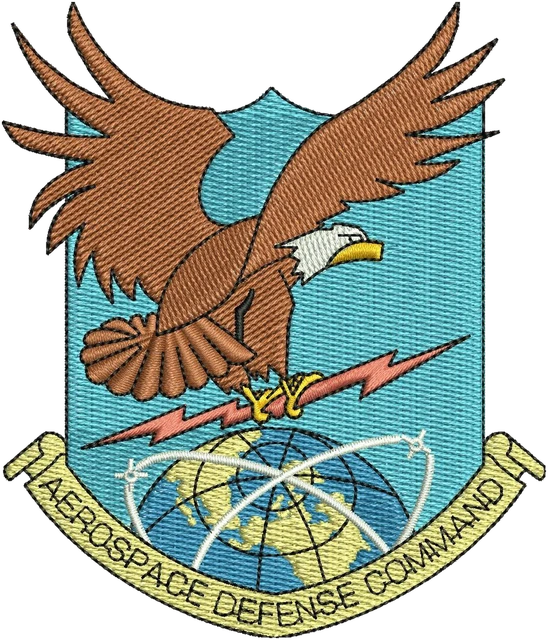 USAF Aerospace Defense Command eagle crest embroidery design shown stitched on fabric
