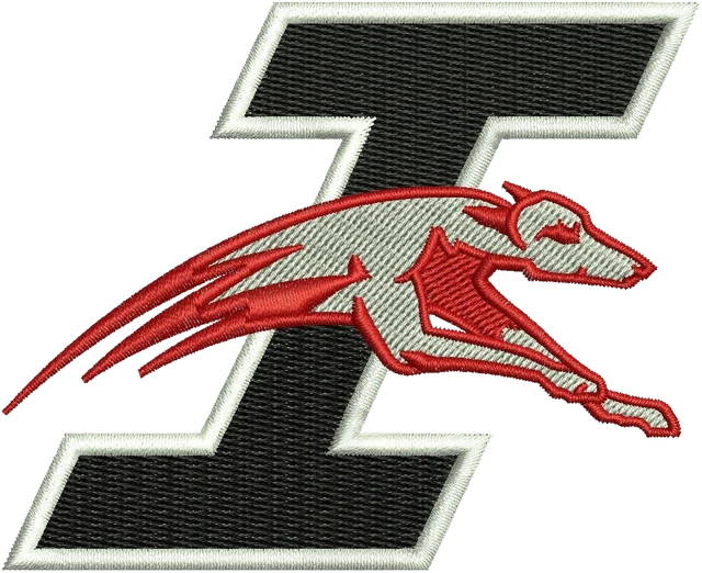University of Indianapolis Greyhounds logo embroidery design shown stitched on fabric