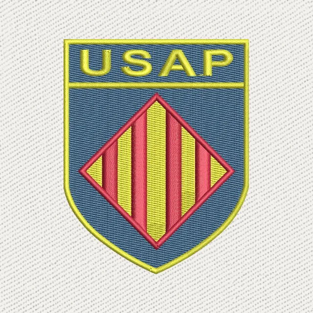 Motif de broderie écusson rouge jaune USA Perpignan