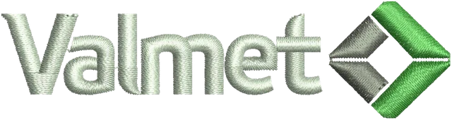Ricamo Disegno da ricamo Valmet scritta e rombo verde su tessuto