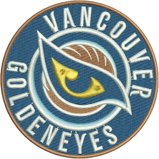 Ricamo Logo rotondo baseball Vancouver Goldeneyes su tessuto