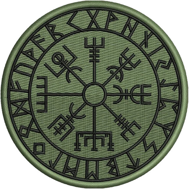 Vegvisir Viking Patch PVC Compass Norse Embroidery Design embroidery design shown stitched on fabric