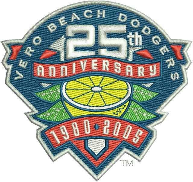 Stickdatei Vero Beach Dodgers 25 Jahre Jubiläum Stickdatei auf Stoff gestickt