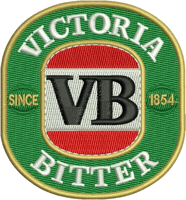Motif de broderie Victoria Bitter logo de bière brodé sur tissu