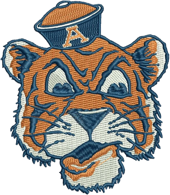 Vintage Auburn Tiger Logo Embroidery Design embroidery design shown stitched on fabric