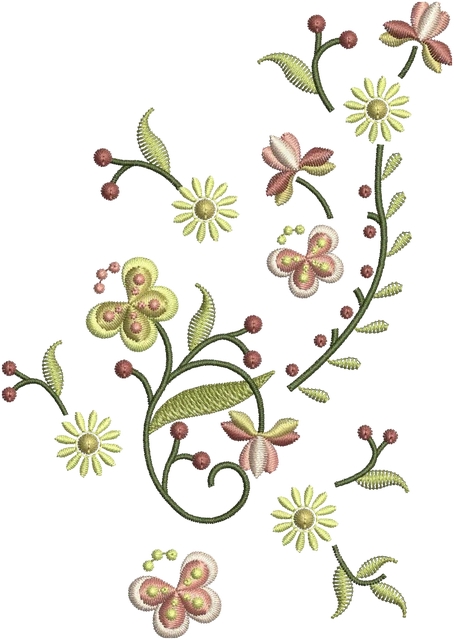 Vintage Floral Ornament Embroidery Design embroidery design shown stitched on fabric