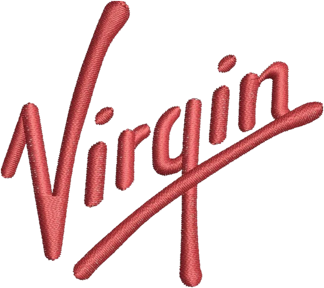 Virgin Logo Embroidery Design embroidery design shown stitched on fabric