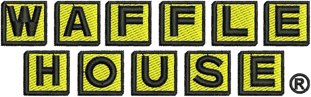 Waffle House Logo Embroidery Design embroidery design shown stitched on fabric