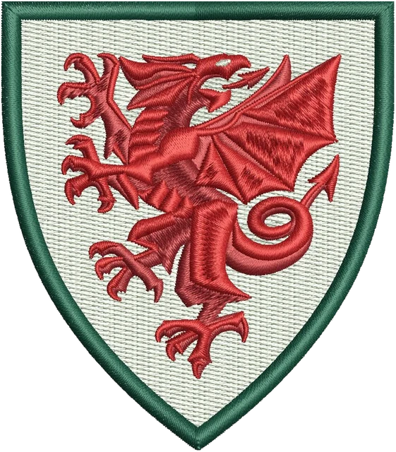 Wales Red Dragon Green Shield Embroidery Design embroidery design shown stitched on fabric