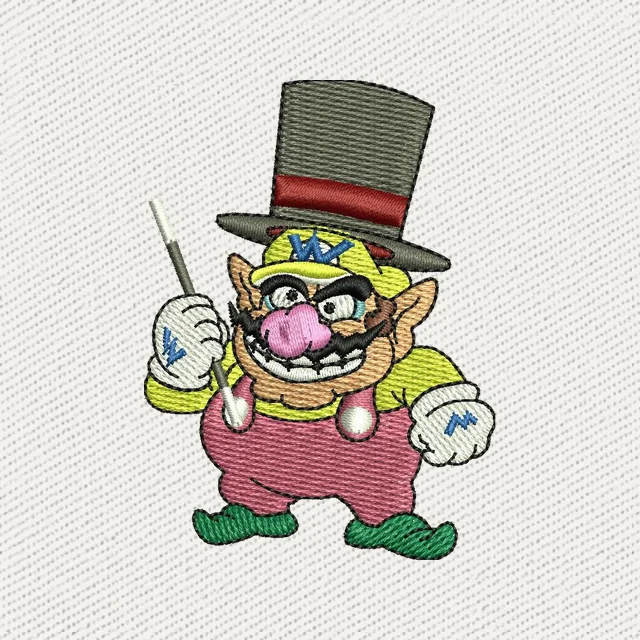 Motif de broderie Wario Super Mario avec haut-de-forme