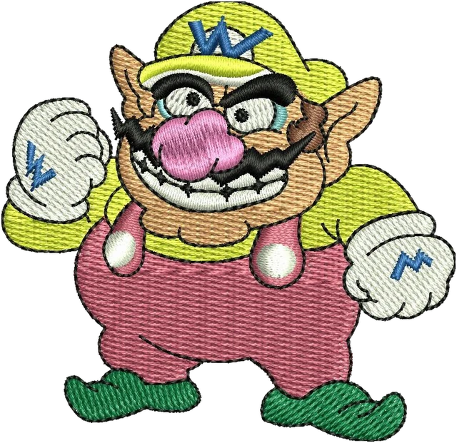 Diseño de bordado Wario de Super Mario 3 sobre tela