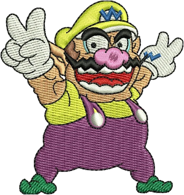 Motif de broderie Motif de broderie Wario Super Mario signe de victoire brodé sur tissu