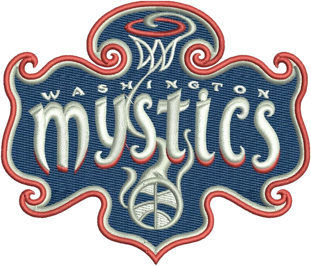 Washington Mystics Ornate Basketball Logo Embroidery Design embroidery design shown stitched on fabric