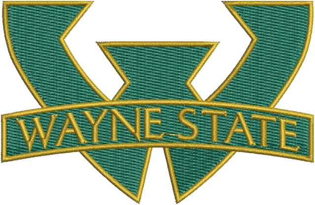 Wayne State Warriors Football Team Logo Embroidery Design embroidery design shown stitched on fabric