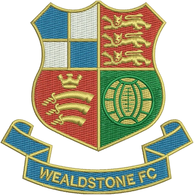 Wealdstone FC quartered crest embroidery design shown stitched on fabric