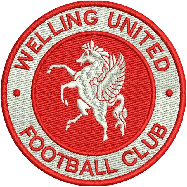 Stickdatei Welling United rotes rundes Pegasus-Abzeichen Stickdatei auf Stoff gestickt