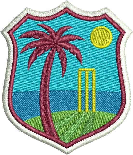 West Indies Cricket Team New Logo Embroidery Design embroidery design shown stitched on fabric