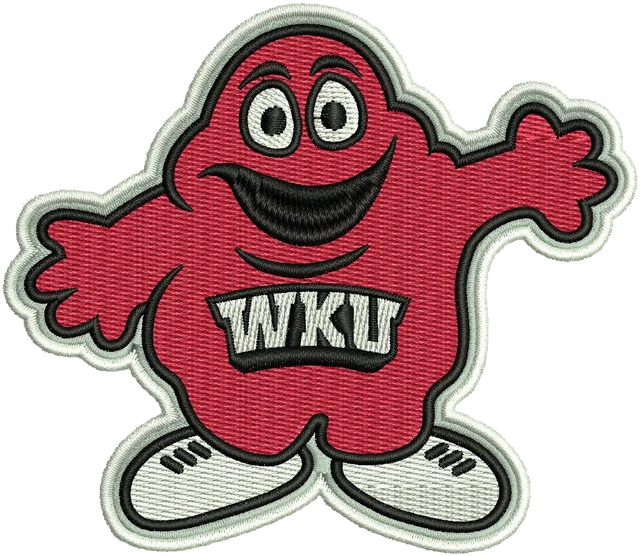 Western Kentucky University Mascot Big Red Embroidery Design embroidery design shown stitched on fabric
