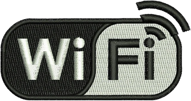 Wi-Fi Black and White Badge 3 Embroidery Design embroidery design shown stitched on fabric
