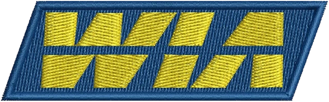 WIA Logo Embroidery Design embroidery design shown stitched on fabric