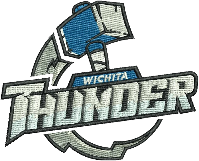 Wichita Thunder Hammer Wordmark Embroidery Design embroidery design shown stitched on fabric