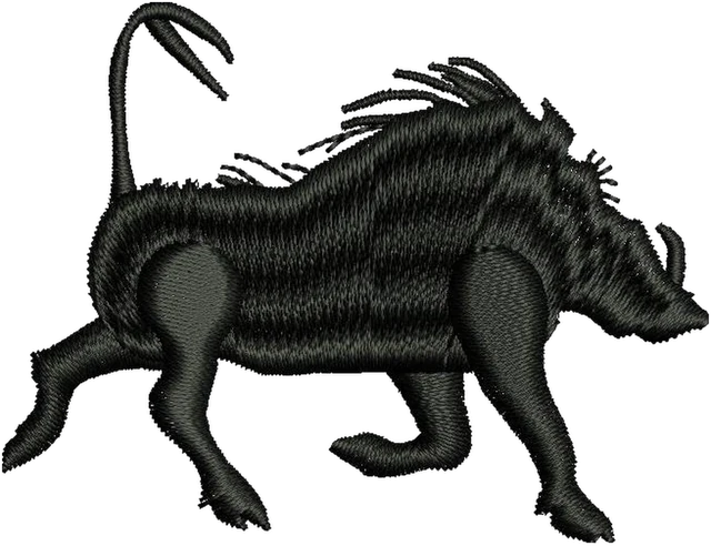 Black Wild Boar Running Silhouette Embroidery Design embroidery design shown stitched on fabric