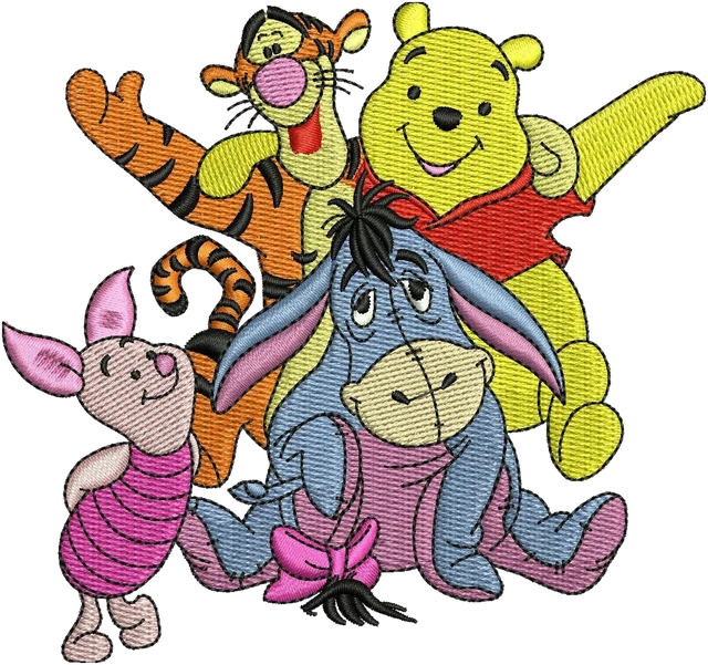 Stickdatei Winnie the Pooh Piglet Eeyore Hundred Acre Wood Tigger Winnie the Pooh Stickdatei auf Stoff gestickt